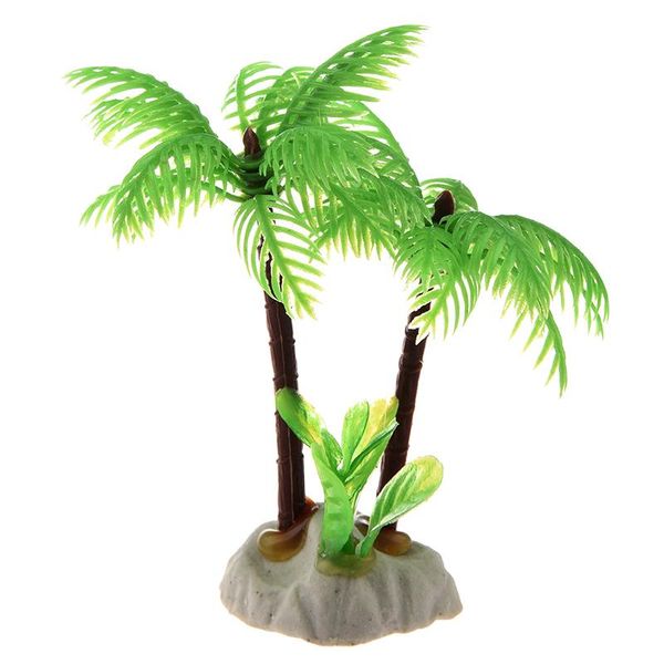 

decorations fish tank emulational mini coconut tree water plants decor w ceramic base