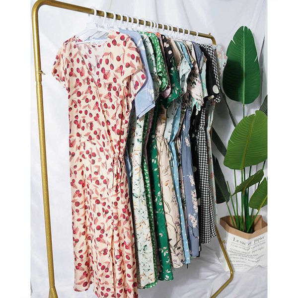 

dress nine silk women's summer 100 french elegant medium length print wrap tea break skirt, Black;gray