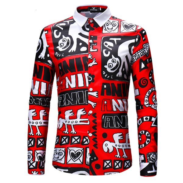 

2021 autumn new fashion printed slim long-sleeved men's casual social shirt camisa masculina m-4xl 8xm5, White;black