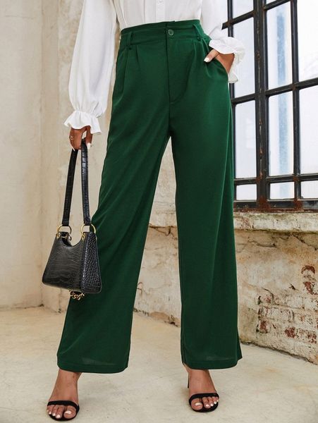

high waist slant pockets wide leg pants p9qi#, Black;white