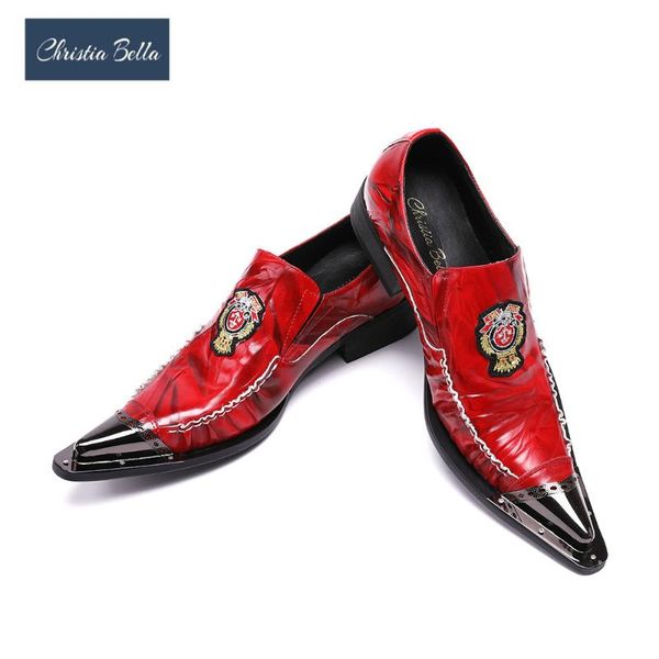 

dress shoes christia bella brand fashion men oxford shoe genuine leather metal toe red wedding plus size party male formal, Black