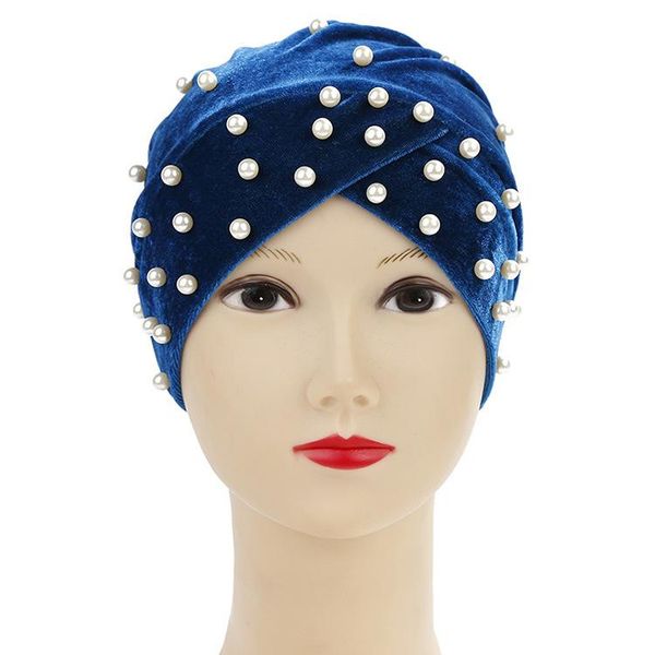 

scarves white pearl headband hat with crossed beads on the forehead, Blue;gray