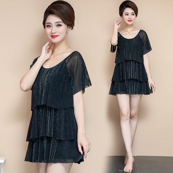 

one-piece suits fashionable swimwear large size gathering conservative slim fit short sleeve one piece swimsuit women cake skirt bathe