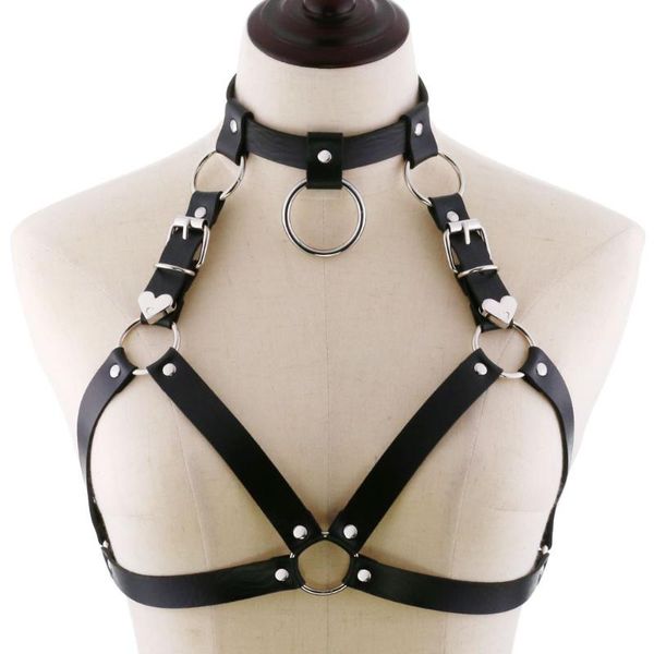 

chains kmvexo goth leather body harness metal heart necklace women bra chest belt witch gothic punk fashion girl festival jewelry, Silver