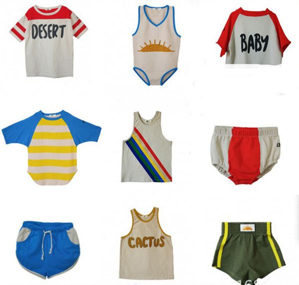 

2021 new kids clothes sets bandy beach wear girls t shirts baby rompers cotton cactus sun t-shirt toddler boys children pants summer uh, White