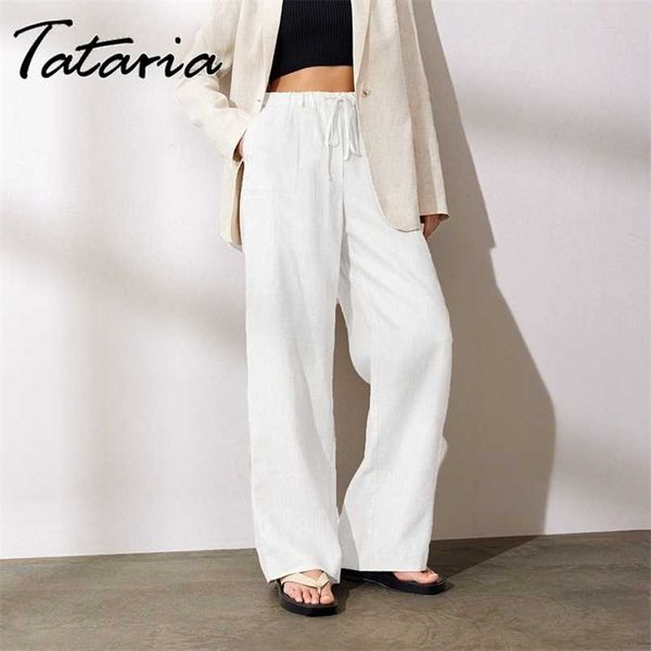 

women cotton linen pants white mid waisted loose wide leg pant summer plus size 5xl thin soft for girls female trousers 211007, Black;white