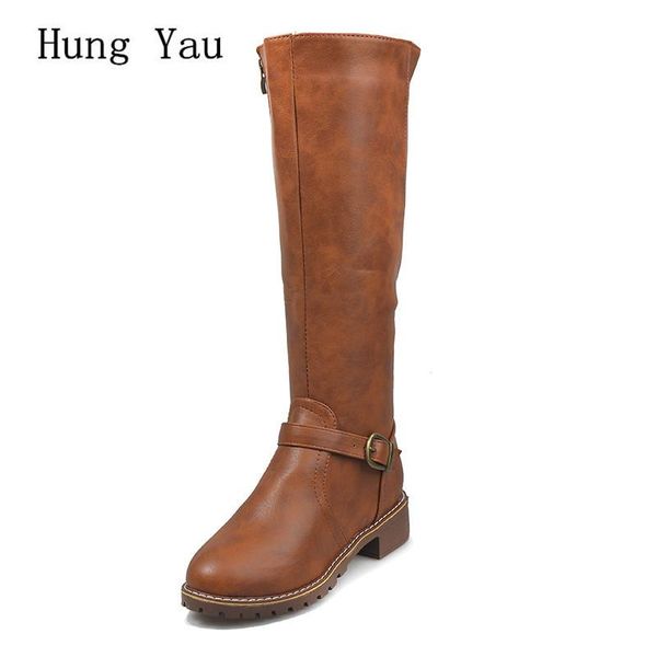 

boots women over-the-knee autumn winter female casual shoes woman high heels fashion zip platform round toe plus size 35-43, Black