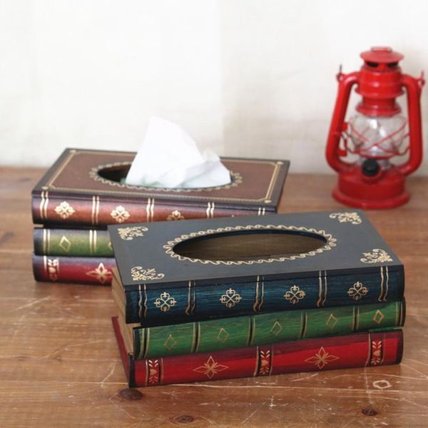 

tissue boxes & napkins wooden paper box retro european style simulation book hand drawn shaped art restaurant shop ornaments