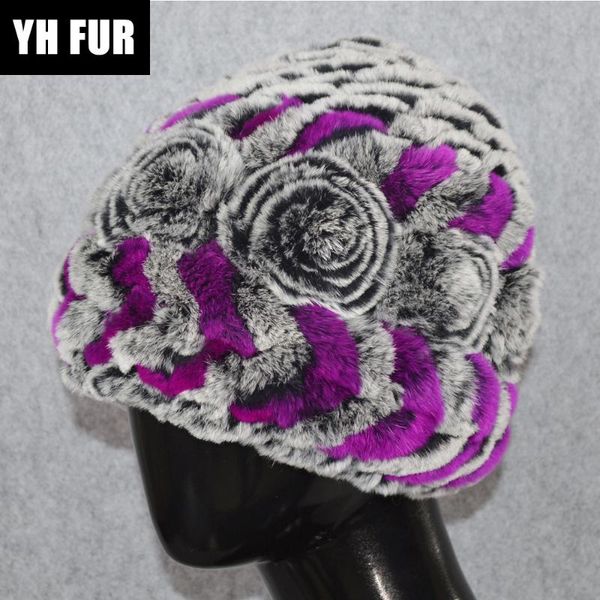 

beanie/skull caps 2021 elastic real rex fur hat women knitted beanies cap cotton lining winter, Blue;gray