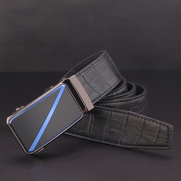 

belts blue letter automatic buckle crocodile grain pattern man belt designer genuine leather casual ceinture, Black;brown
