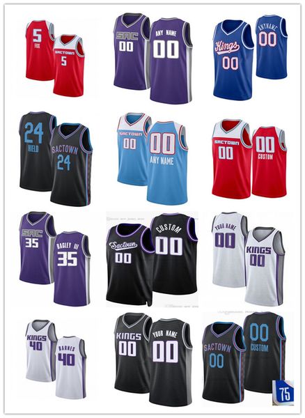 

75th men women youth sacramentokingsde'aaron 5 fox buddy 24 hield harrison 40 barnes marvin 35 bagley iii basketball jersey, Black;red