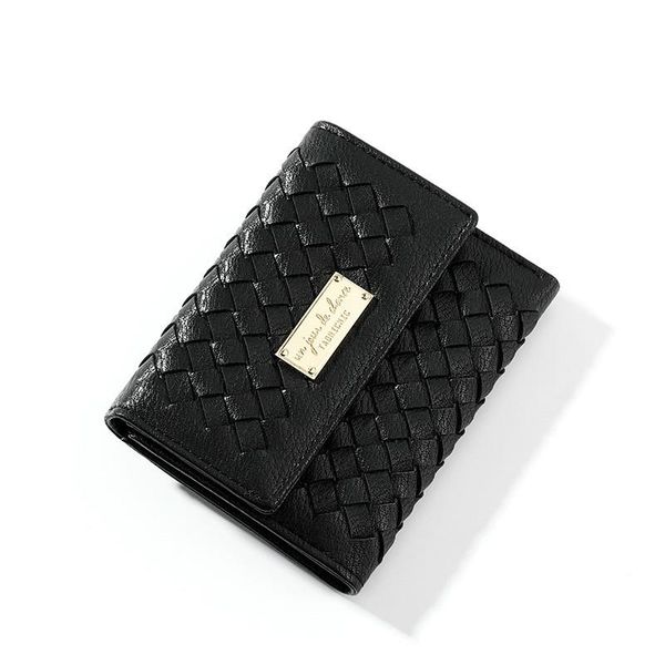 

wallets 2021 woven purse coin women's multi-card short wallet three-fold red black