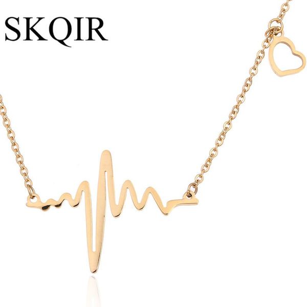 

pendant necklaces simple electrocardiogram heartbeat necklace love heart colar rose gold silver color chain ecg jewelry women gift