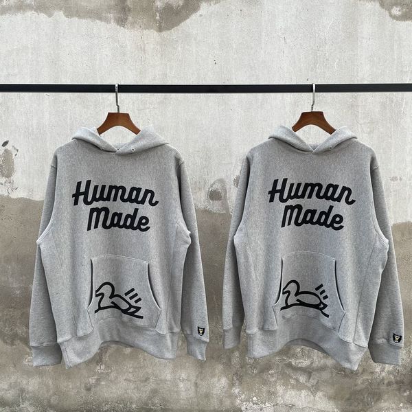 

2021 new keep warm in winter duck printing human made hoodie men women heavy fabric streetwear pullover 7r6o, Black