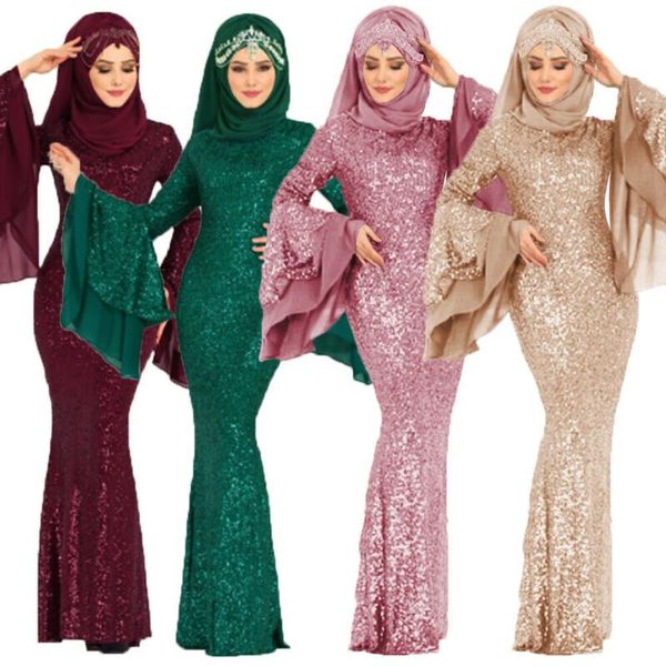 

casual dresses au dubai style long sleeve sequin muslim islam kaftan abaya maxi dress robe ladies bodycon, Black;gray