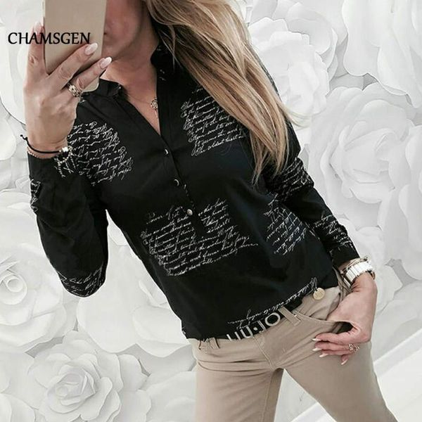 

chamsgend women blouse long sleeve letters v neck blouse fashon letter shirt female casual blusas 2021 new women shirt f610, White