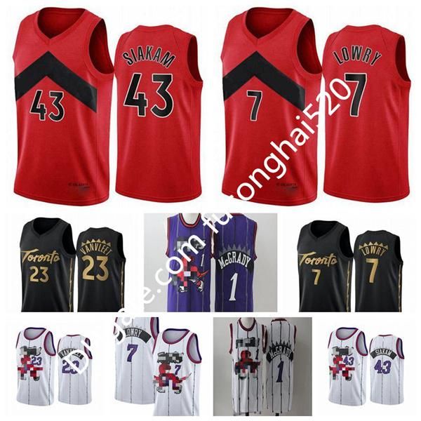 

men's 2021 new red kyle 7 lowry pascal 43 siakam jersey fred 23 vanvleet vince 15 carter tracy 1 mcgrady black city basketball jerseys, Black;red