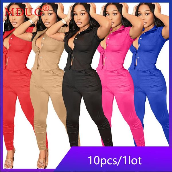 

women's two piece pants wholesale items bulk lots summer short sleeve shirt outfits set pant sets women fashion solid pantsuits clothin, White