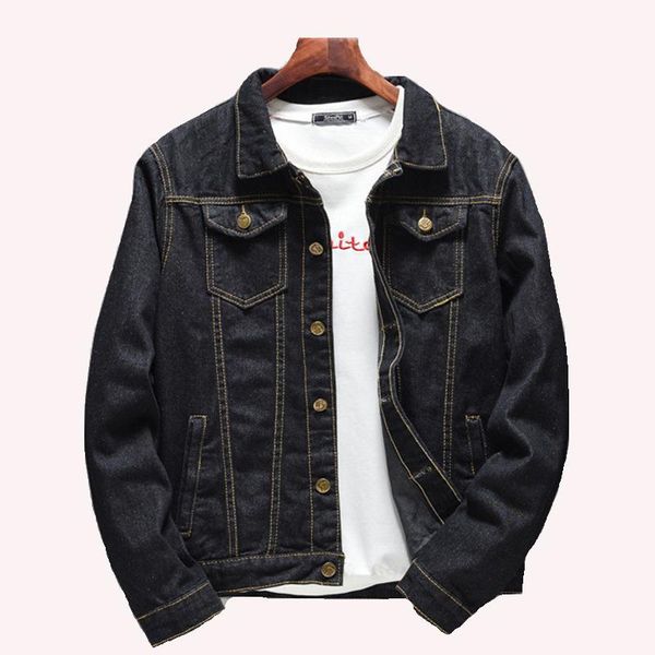 

men's jackets fashion cowboy jeans turn-down collar spring autumn long sleeve mens black cotton denim jacket classic style, Black;brown
