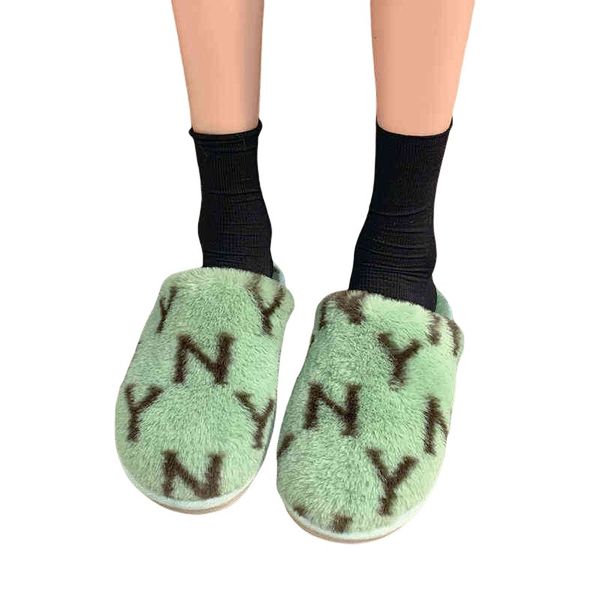 

slippers wool slipper wear fashion net red autumn and winter cotton slippers female students leopard home indoor warm baotou sho, Black