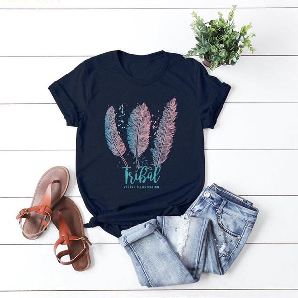 

women's t-shirt 100% cotton women summer t shirt plus size 5xl loose casual feather print t-shirts fashion ladies basic tee shirts, White