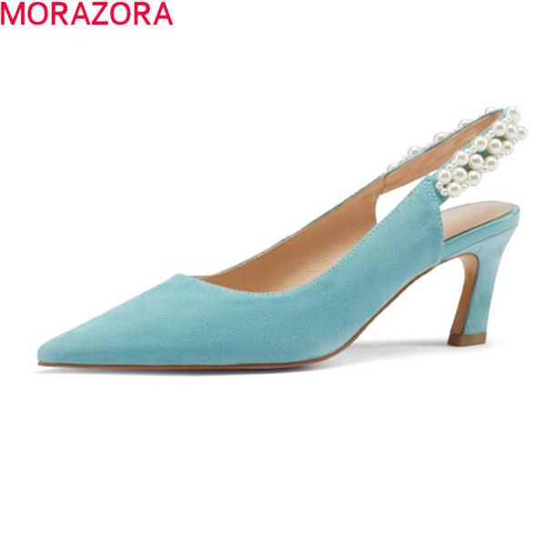

morazora 2021 new arrival women sandals summer shallow party wedding shoes fashion sheepskin high heels ladies sandals, Black