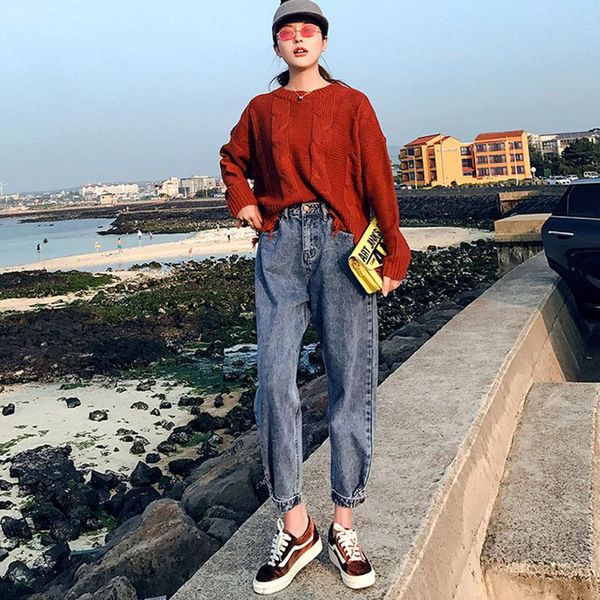 

women's jeans loose wide leg trousers high waist daddy pants thin snow wash button cuff plus large size s-5xl to 200 lbs, Blue