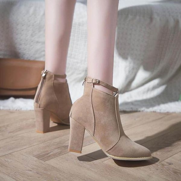 

boots 2021 autumn & winter classic fashion women's thick with zipper buckle hard-wearing large size bare women, Black