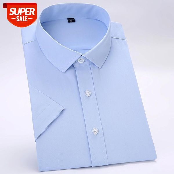 

summer short sleeve solid dress shirt men plain formal business social shirts mens white slim fit no front pocket light blue #ux64, White;black
