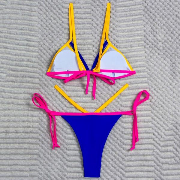 

women's contrast stitching up high cut leg bikini set two piece swimsuit
