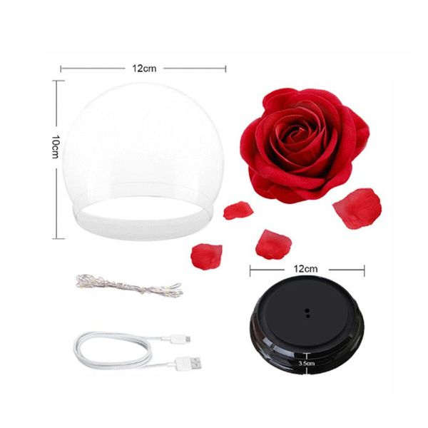 Saiten Getrocknete Rose In Glaskuppel Mit Led-Lichtleiste USB Künstliche Blume Display Ornament Geschenk Für Liebhaber 5 V RE