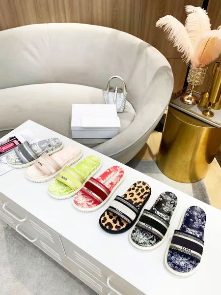 

2021 original embroidered cotton d-stripes luxury designers slipper platform soles slides jacquar scuffs embroidery, Black
