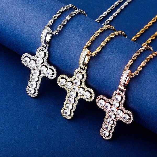 

pendant necklaces iced out cubic zircon cross necklace copper material gold color men women hip hop jewelry drop, Silver