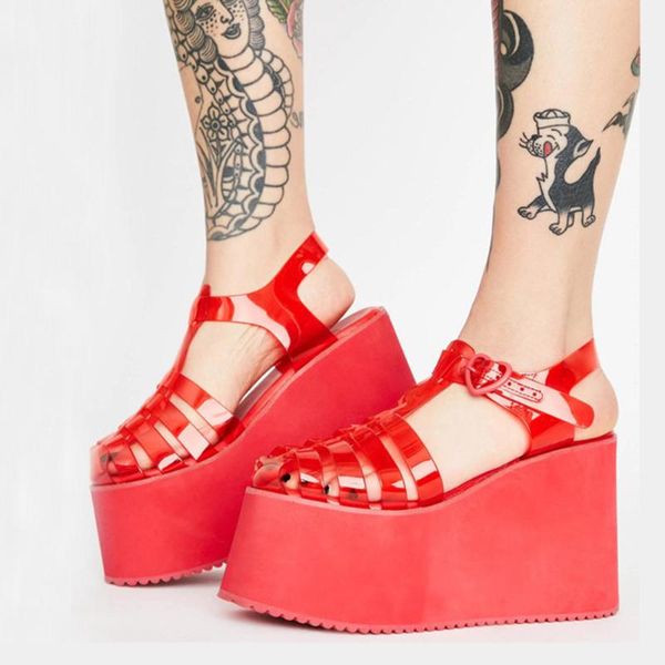 

dress shoes 2021 summer platform sandals female buckle women transparent super high heel large size pvc waterprooof zapatos de mujer, Black