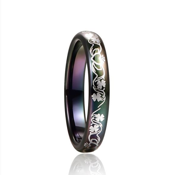

wedding rings 4mm black four-leaf clover inoxidable tungsten carbide ring engrave flower engagement couple, Slivery;golden