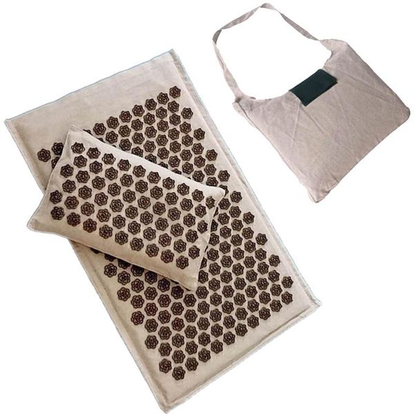 

yoga mats back massager mat pillow set acupressure relieve neck and sciatic pain brown