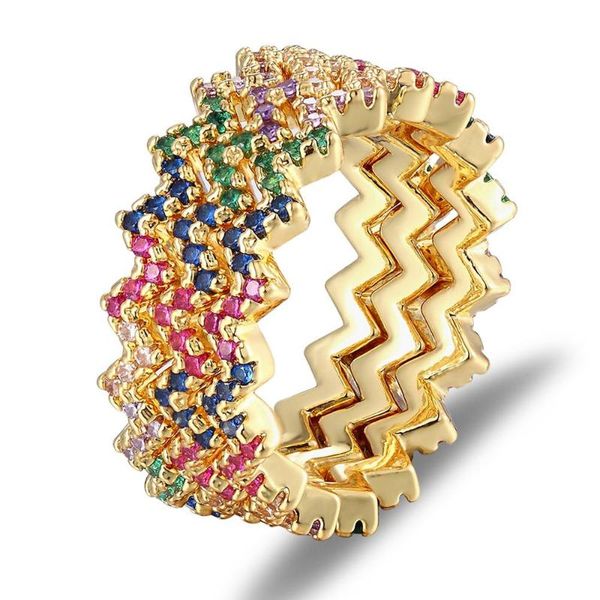 

wedding rings design women copper cz gold color rainbow geometry zirconia bands for party gift charm rhinestone ins jewelry, Slivery;golden