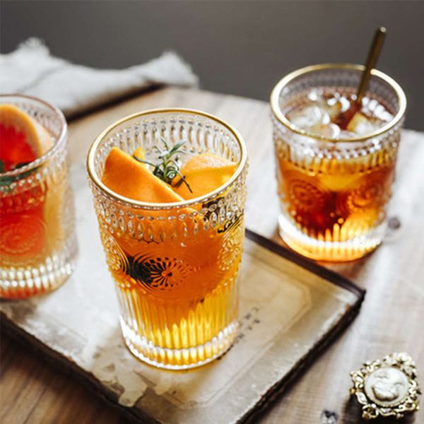 

wine glass european-style retro embossed phnom penh sun flower glass water glass heat-ristant breakfast cup fruit decoration