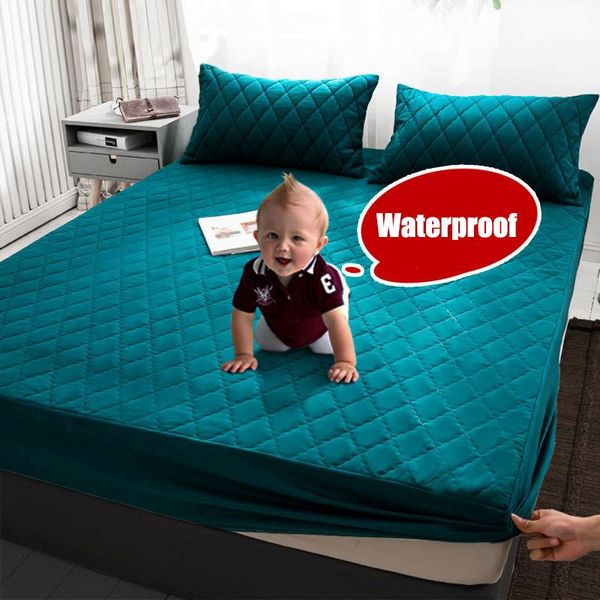 

sheets & sets justchic 1pcs waterproof fitted sheet solid color mattress cover with elastic band thickened quilted bed (no case)