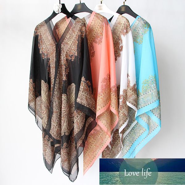 

fashion women scarf shawl poncho printed sunscreen scarf sun protection shawl beach shawl bikini cover soft comfortable factory price expert, Blue;gray