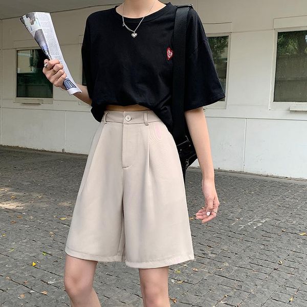 

women's shorts summer suit women loose high waist fashion casual drape feeling japan harajuku wide leg straight street girls, White;black