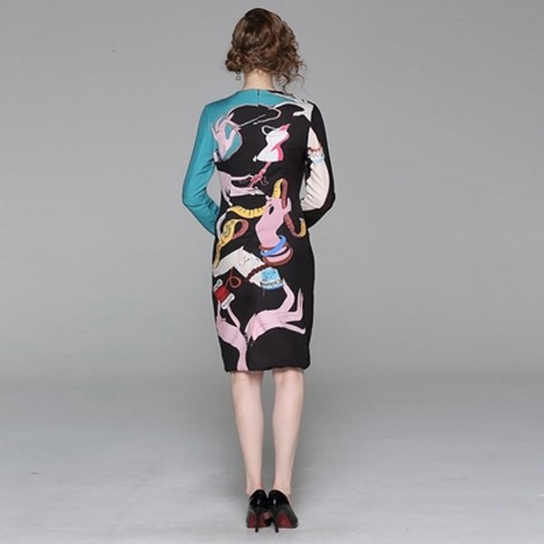 

female winter sleeve at knee height neck printed elegant dress fine woman soqz, Black;gray