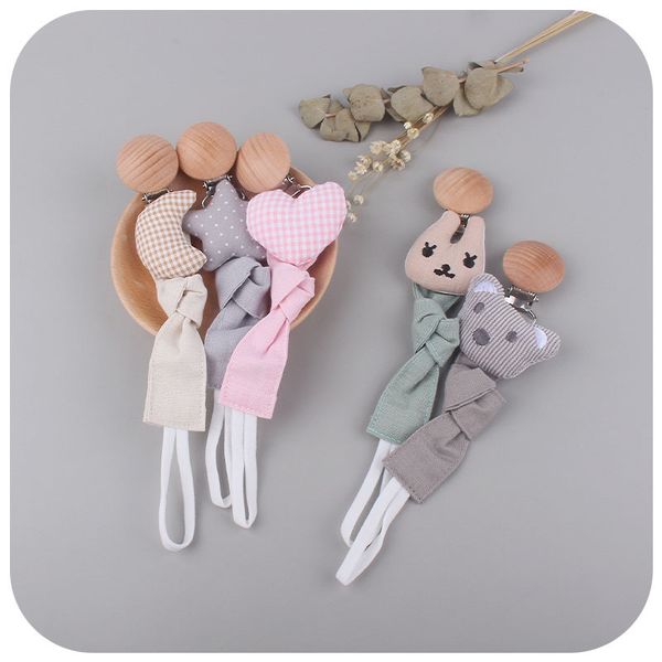 

baby pacifier holders teether star moon heart bear animal stuffed wooden dummy newborn chain clip teething cotton nipple kids chew toy