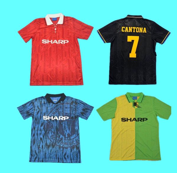 

1994 man ut retro jersey 92 93 94 cantona giggs paul scholes roy keane beckham soccer jerseys 1992 1993 giggs football shirt, Black;yellow