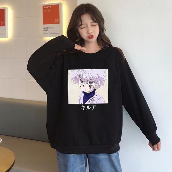 

moletom winter autumn pullovers anime print hoodies women long sleeve plus size sweatshirts hunter x hunter killua hoodies, Black