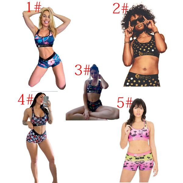 

2021 new women swimsuit two piece ethika set vest tank bra and shorts swimming suit ethika printed bikini swimwear brand beachwear, White;black