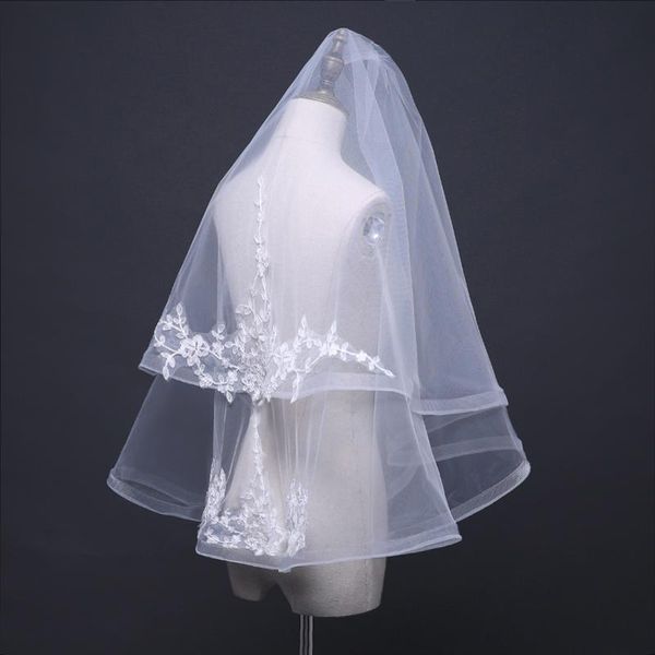 

bridal veils 1.5 meter white ivory two layers short veil wedding with comb lace flower accessories bride veu, Black