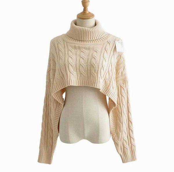 

wind short open navel high neck knitted women's thickened autumn and winter loose thin long sleeve pullover twist sweater, White;black
