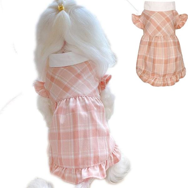 

dog apparel plaid retro pet dress girl puff sleeve party skirt for clothes small medium dogs chihuahua york summer dresses girls