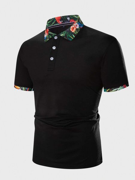 

men contrast floral collar polo shirt u3fn#, White;black